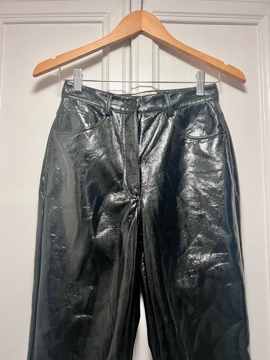 MESHKI Black Oakleigh Straight Leg Patent Pants Faux Leather Black Glossy Small - Picture 3 of 6